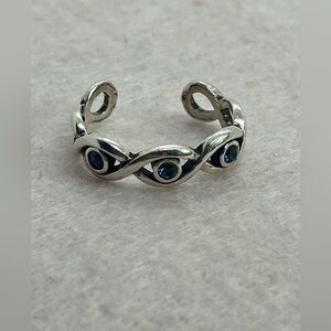 Vtg 925 Sterling Silver & Blue Stone Woven Twist Design Toe Ring | Adjustable